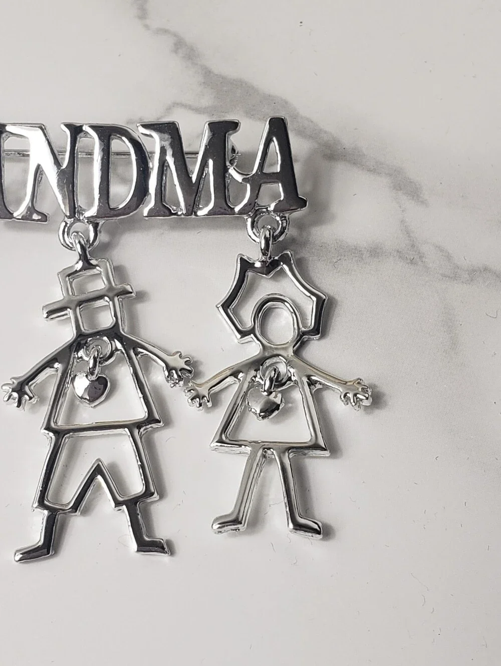 Vintage GRANDMA Silver-tone Dangling Brooch Pin